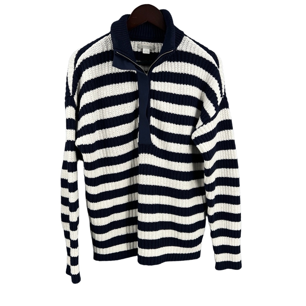 Outerknown Womens Sweater XS Navy White‎ Organic Cotton Half-Zip Knit Oversized